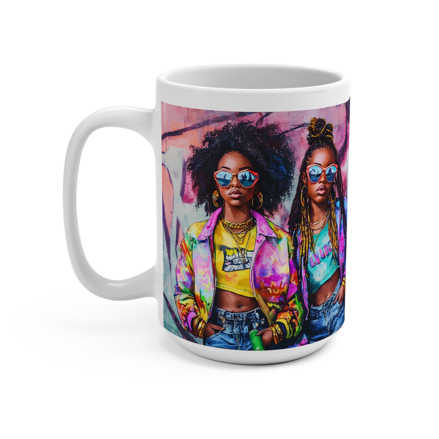 Vibrant Street Art Mug - 15oz Coffee Cup with Trendy Fashion Design