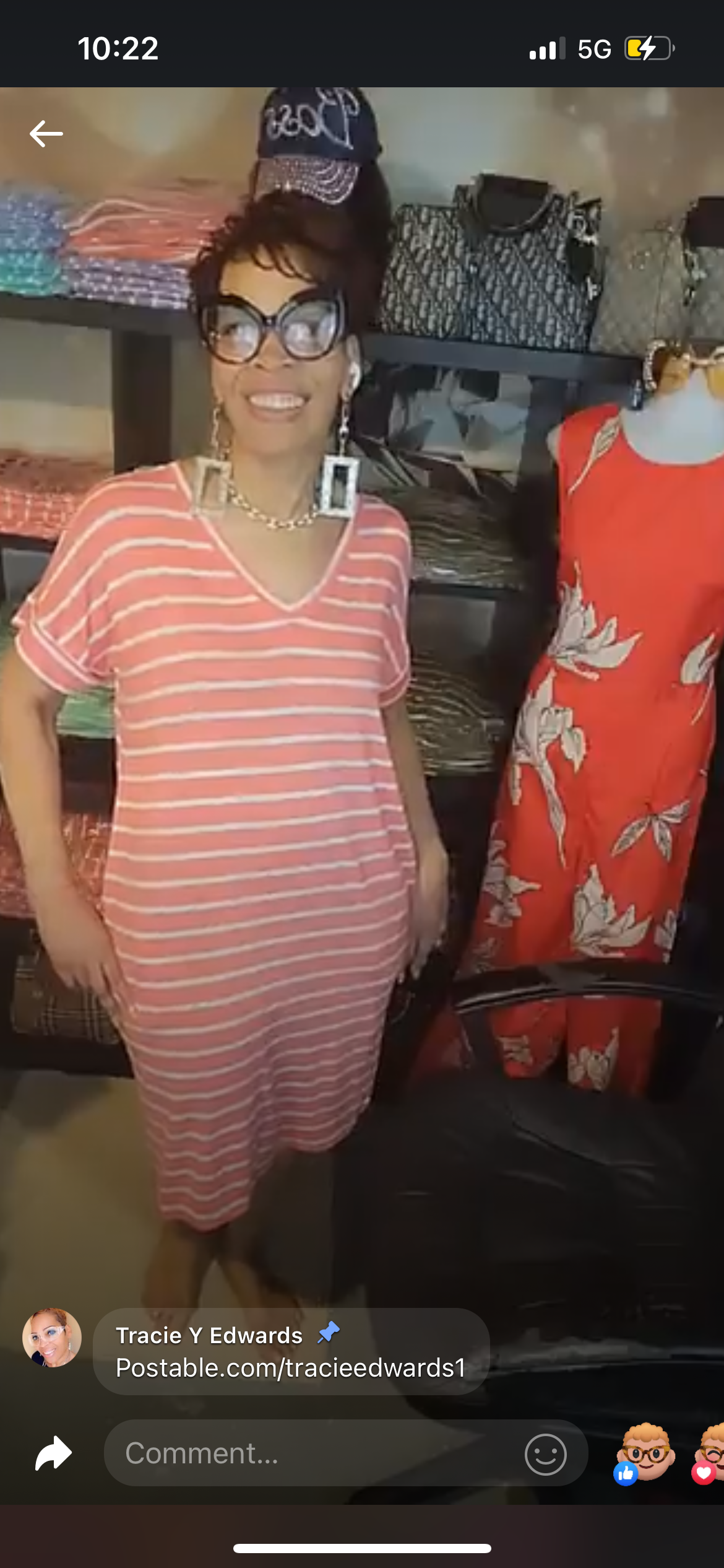 STRIPE SHORT SLEEVE V-NECK DRESS - Coral