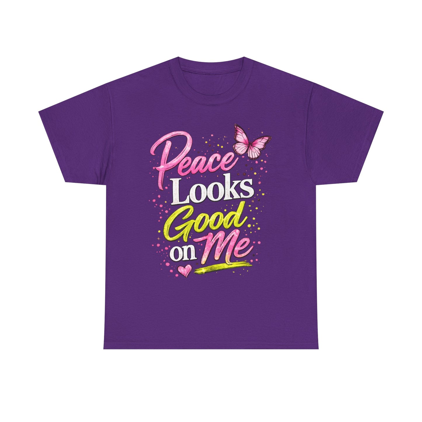 Peace Looks Good on Me T-Shirt – Pink Butterfly Positive Message Tee