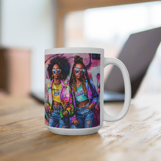 Vibrant Street Art Mug - 15oz Coffee Cup with Trendy Fashion Design