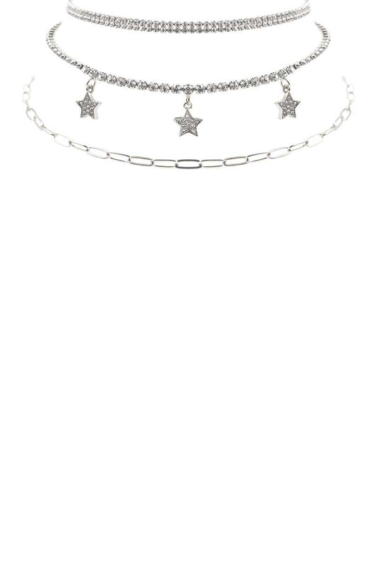 Rhinestone Star Charm 3 Layered Necklace