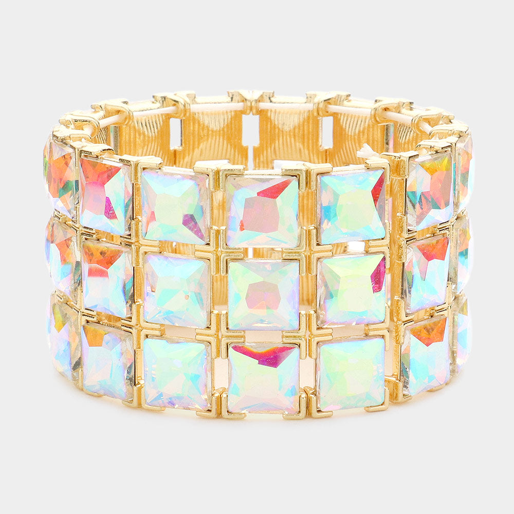 3ROWS SQUARE STONE STRETCH EVENING BRACELET
